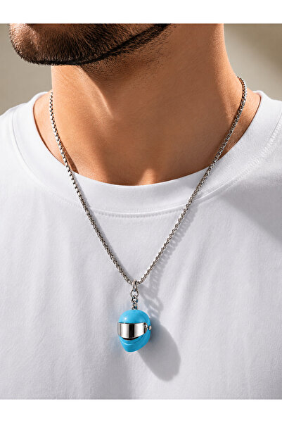 HER ŞEY NOTA www.herseynota.com Light Blue Helmet Pendant with Stainless Stee...