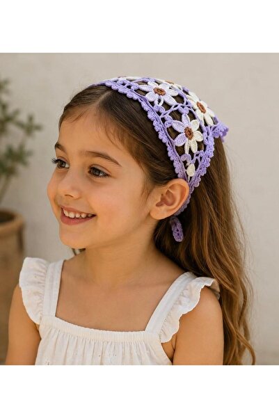 neşeli eller Handmade Children's Floral Knitted Bandana