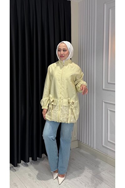 Jupe Kadın Fiyonk Cepli Dantel Detaylı Oversize Kap 9307
