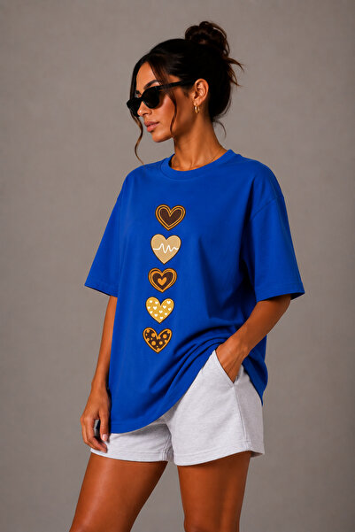 FECCY Premium Heart Printed Large Size Unisex Oversize Women's T-Shirt Men's ...