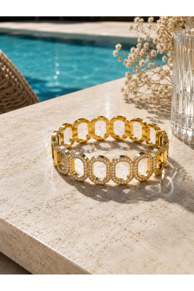 SADEN Infinity Gold Color Geometric Stone Cuff Bracelet – Modern Women's Brac...