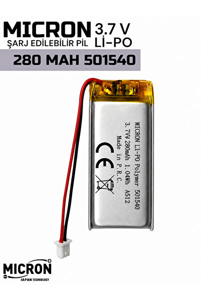 Micron 3.7V 280mAh Lityum Polimer (Li-Po) Şarj Edilebilir Pil 501540 (5×15×40...