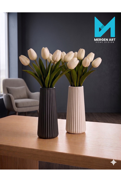 Mergen Art Decorative Striped Stone Powder Vase 17 cm Modern Living Room Acce...