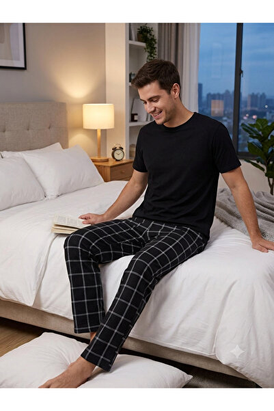 Pijamasoft Black Short Sleeve Knitted Men's Pajama Set