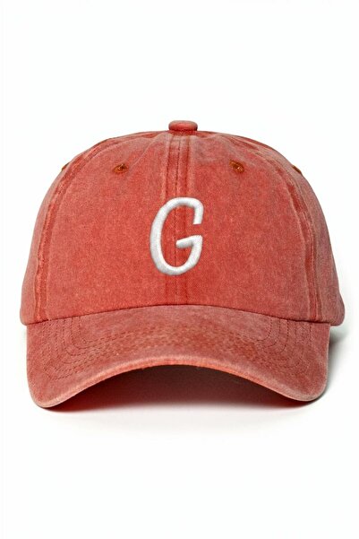 ŞapkaMania Orange Embroidered Washable Vintage Unisex Hat with Letter g