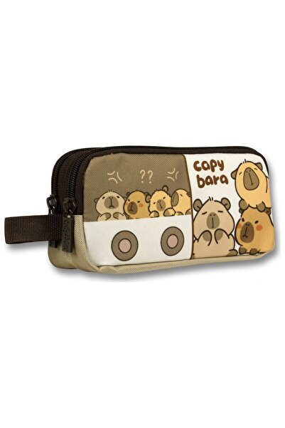 capybara Two-Compartment Printed Brown Boys' Pencil Bag - 6211