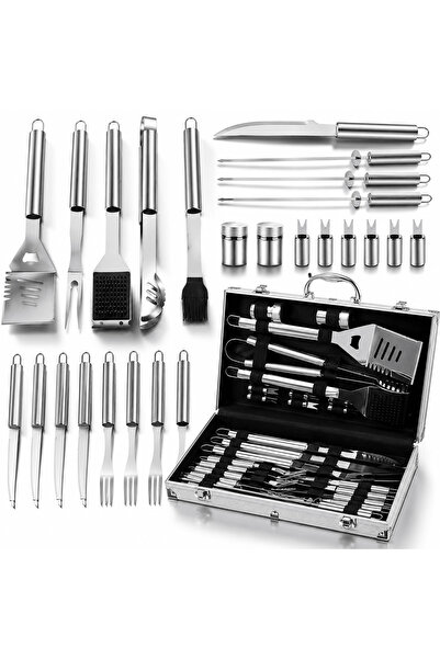 TnsAround Set de ustensile pentru grătar 26 piese, Oțel inoxidabil premium, C...
