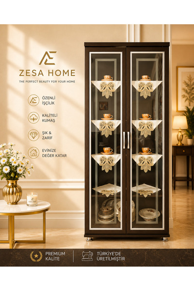 ZESA HOME 6 Piece Gardenia French Guipure Detailed Living Room Display Cabine...
