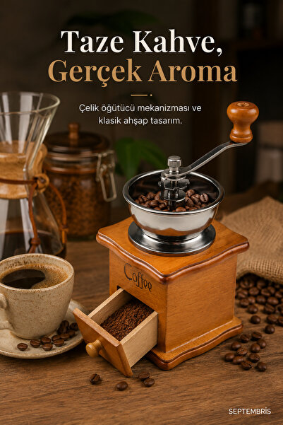 septembris Barista Classic Ahşap Manuel Kahve Değirmeni – Çelik Öğütücülü El ...