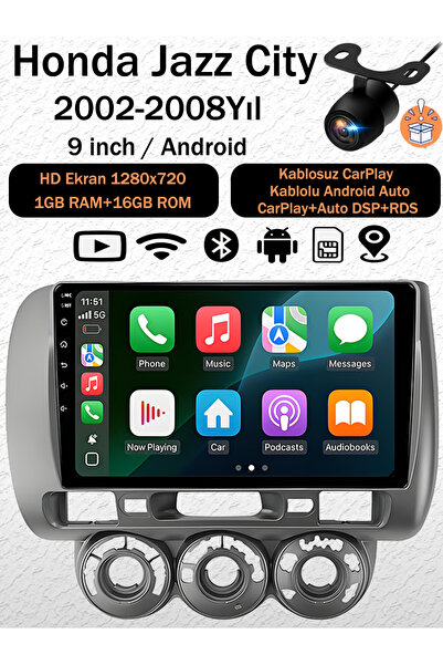 coni Honda Jazz City 2002-2008 Uyumlu Android Navigasyon Multimedya Tesla Ekr...