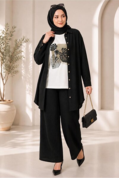 Alvina Shirt Collar Triple Pants Suit 21013