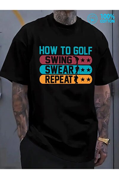 1001 Line 1 قطعة تي شيرت Golf Swing Repeat للأزواج |   180 جرام، 100% قطن، يا...