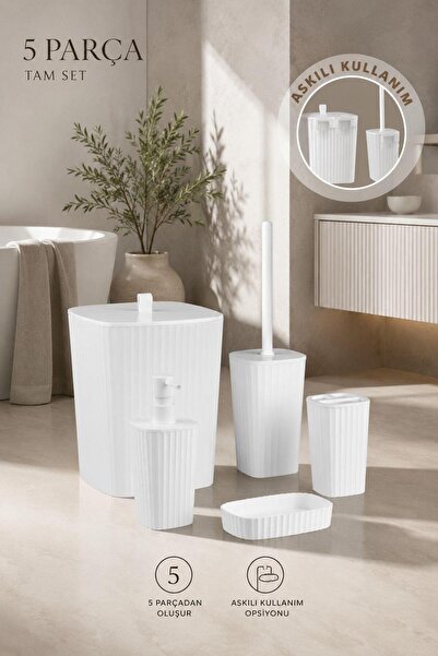 Store HGY Home Safir Yapışkanlı 5'li Banyo Seti - Beyaz