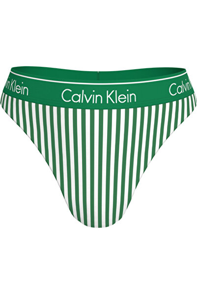 Calvin Klein Kadın Brazilian Çizgili Yeşil Bikini Altı