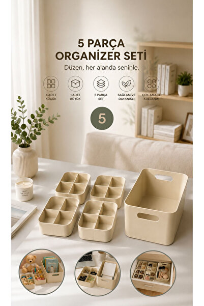 Store HGY Home 5 Parça Çok Amaçlı Bölmeli Düzenleyici Organizer Seti - Bej