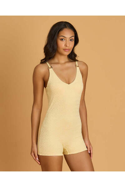 REDTAG Women Yellow Sleeveless Unitard Swimsuit