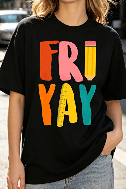 Fleck تي شيرت نسائي بتصميم Friday Fun ملون ورسومات جرافيكية، نمط ملابس الشارع...