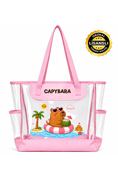 capybara Lisanslı Figürlü Plaj Çantası – Şeffaf yüzeyli, Geniş Hacimli, Yazın...