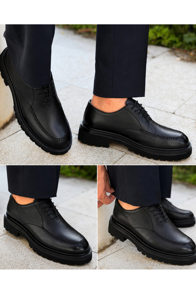 Avni Ceylan Men's Genuine Leather Thick Sole Lace-Up Casual Classic Shoes