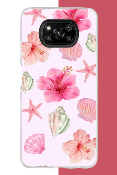 Aksesuarist Poco X3-X3 PRO-NFC Uyumlu pembe çiçek UV Baskılı Silikon Kılıf