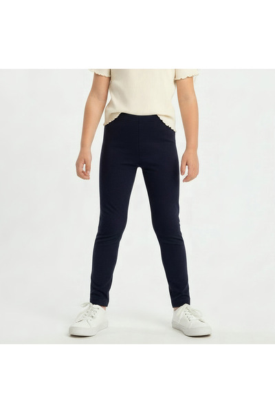 Juniors Pack of 2 Multicolour Cotton School Leggings with Elastic Waistband -...
