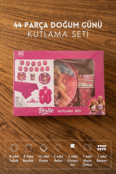 Bimotif 44 Parça Doğum Günü Seti, Bestie Kız Çocuk (Tabak, Bardak, Peçete, Ba...