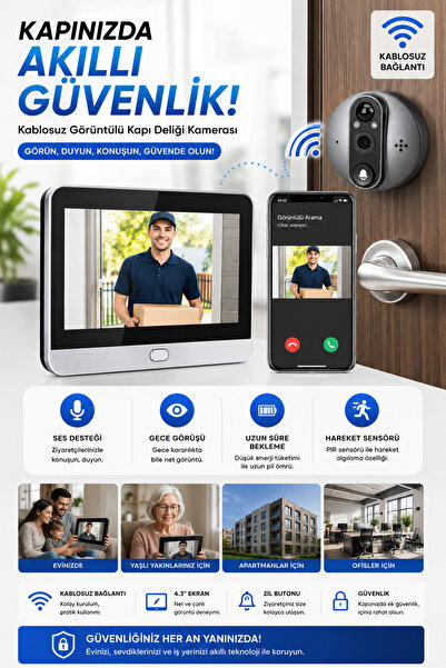 CROW'S TECH Akıllı Görüntülü Kapı Dürbünü Kamerası 4.3 İnç LCD Ekran, Kapı Zİ...