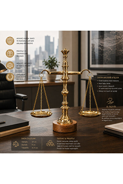 İki Yedi Konsept Teraxa Adalet Terazisi Dekoratif Biblo Avukat Hakim Savcı He...