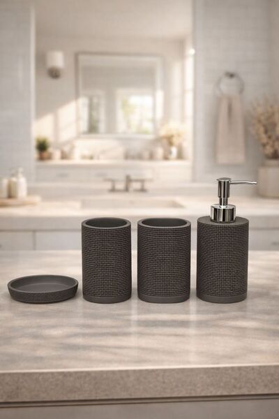 YUNESCO MOBİLYA VE HEDİYELİK Reçine 4'lü Banyo Seti - Sıvı Sabunluk, Diş Fırç...