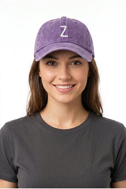 ŞapkaMania Purple Embroidered Washable Vintage Unisex Hat with Letter Z