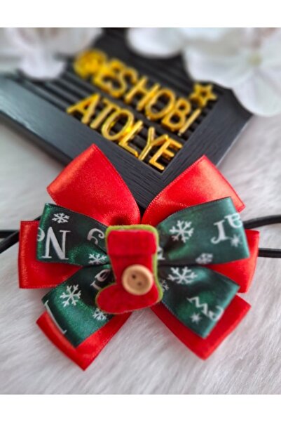 El Yapımı Kırmızı Yeşil Noel Çorabı Objeli Yılbaşı Tokası / Sac Bandı