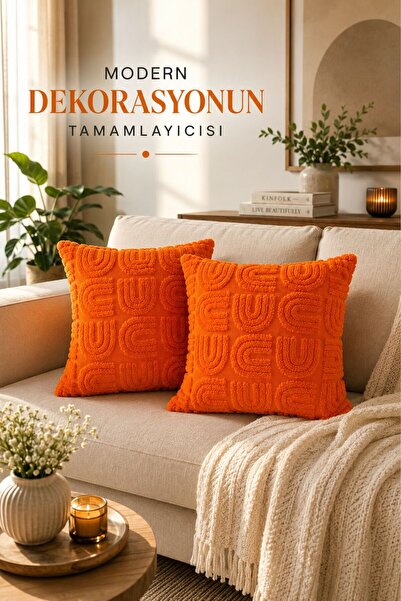 OTEXSA Embossed Textured Orange 2-Piece Throw Pillow Cover Soft Fabric Modern...