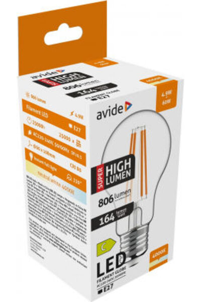 Avide Λάμπα LED 4.9W 120mm για ντουί E27 και σχήμα A60 Λευκό 806lm Κωδικός: 1...