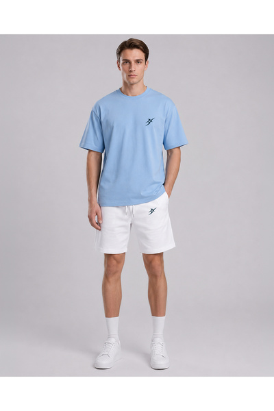 BACKLAİN Mod Style Logo Men's Oversize 2-Piece Set Shorts 100% Cotton Comfort...