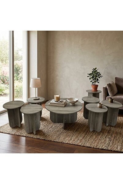 China 6+1 Set Wooden Complete Tables Round Slate Modern Dy158
