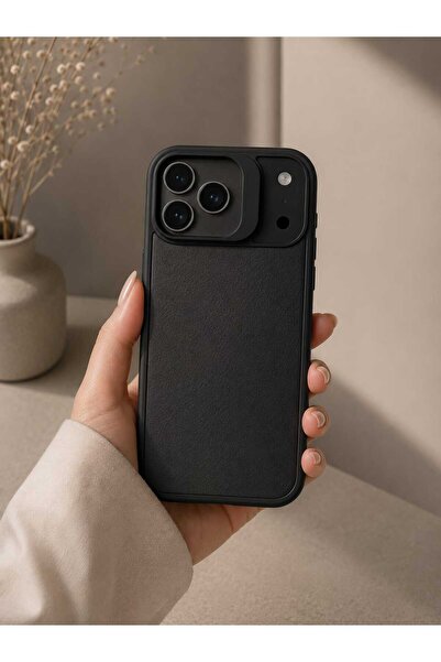 Case I PHONE 17 PRO MAX Siyah Deri Standlı Kılıf