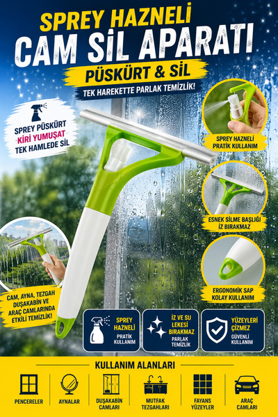 Hane Dostu Sprey Hazneli Cam Sil Pencere Ayna Duşakabin Tezgah Temizleyici Pü...