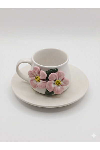 seda seramik Handmade Violet Series Ceramic Cup - 140 ml Coffee Cup with Embo...