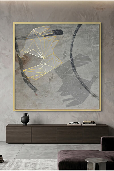 Jasmine Art Geometric Gold Rabbit Geometric Wall Art | Framed Canvas Print wi...