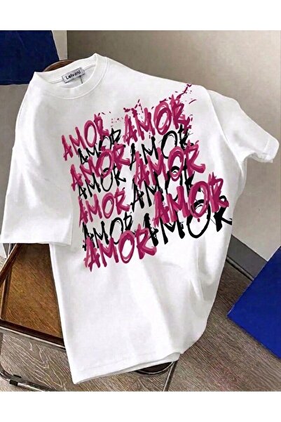 LELVANİ Women's Front Printed Amor Crewneck T-Shirt
