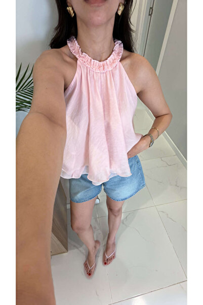BİRCANÇİL Balle Pink Ruffled Blouse