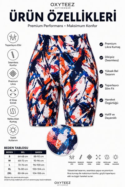 Oxyteez Shorts Leggings Women's Lycra, High Waist Gathering Effect Special Printed Seamless Stretchy