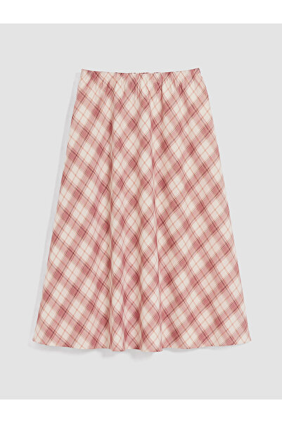 LC Waikiki Vizyon New Season Girls' Checkered Patterned Skirt with Elastic Waist