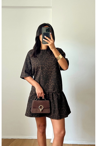 RMWEARCO Leopard Print Denim Mini Dress