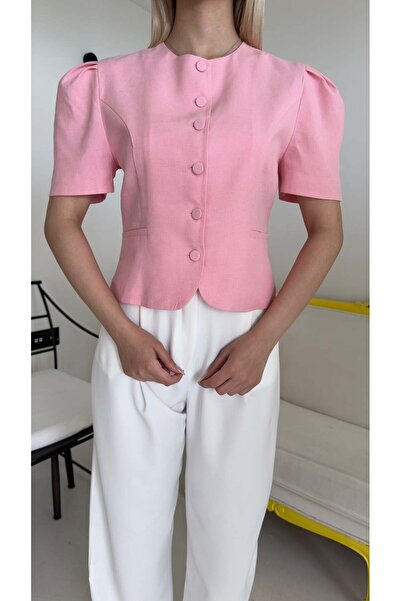 Bade Butik Pink Buttoned Short Sleeve Jacket