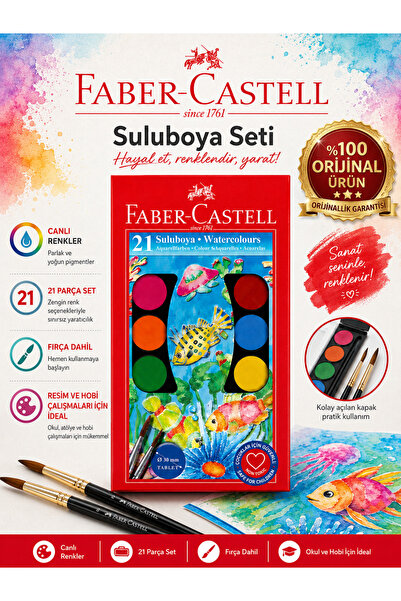 Faber Castell 21’li Büyük boy Suluboya – Parlak Renkli, Resim ve Hobi Çalışma...