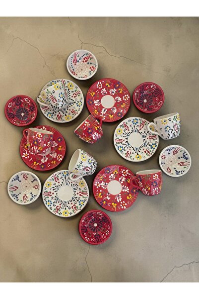 Artistic Quality Decorative 6-Person Tulip Design Fully Handmade Coffee Cup S...