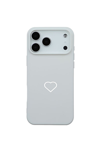 Casen iPhone 17 Pro Beyaz Lansman Renkli Silikon Beyaz Kalp Desenli Kamera Ko...