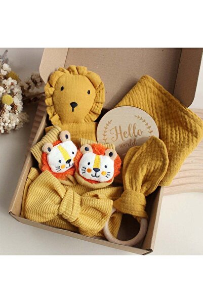 Gonice Lion-Themed Newborn Gift Set – Mustard Yellow Organic Cotton Baby Esse...