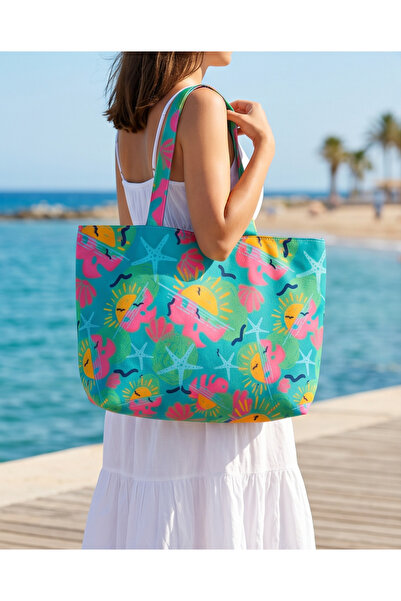 Hirazenmoda Women's Fabric Soft Handle Beach Bag Large Size